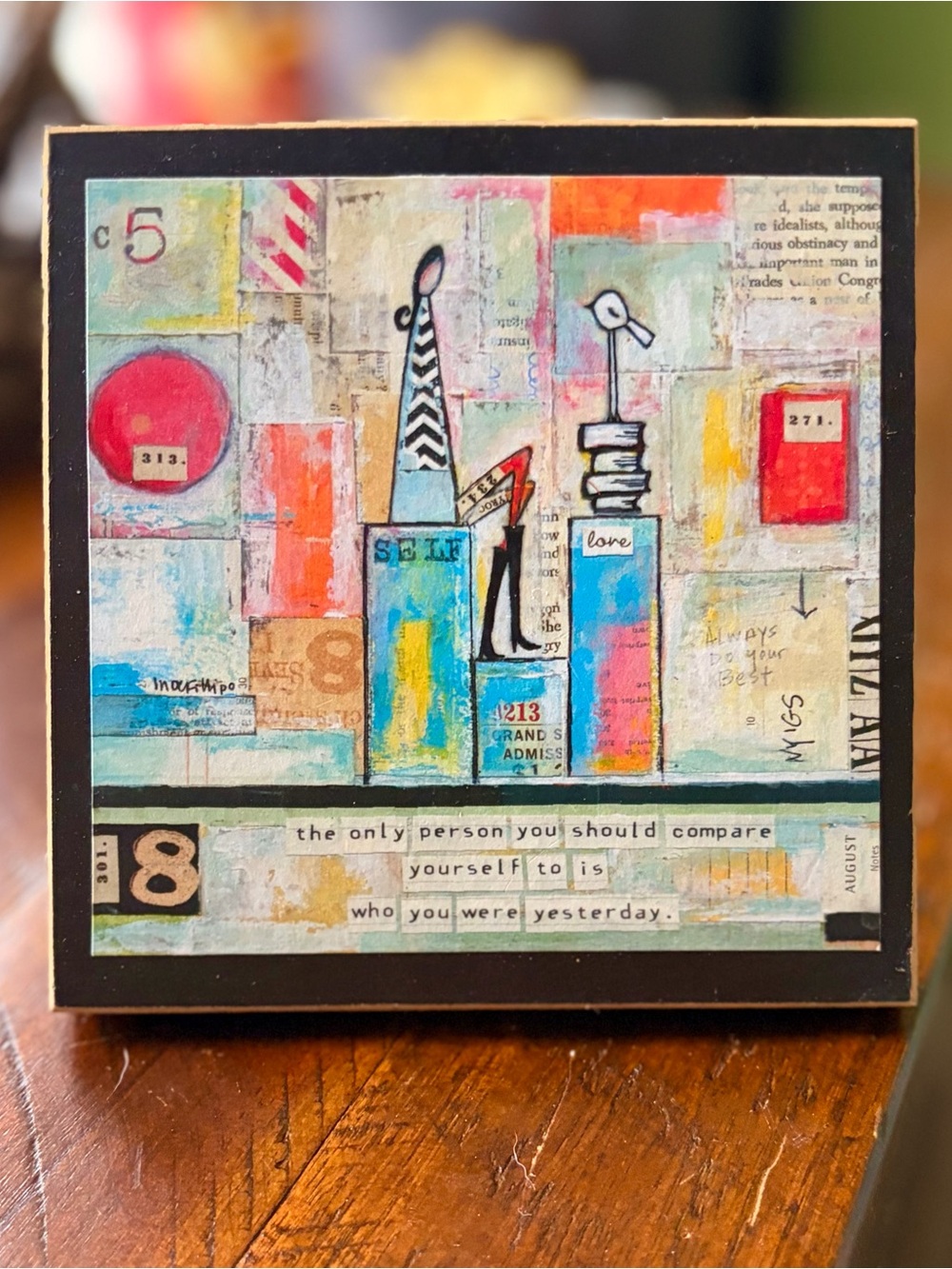 Abstract Mixed-Media Inspiring Woman Plaque Stand or Hang